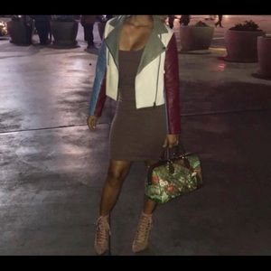 Color block faux leather jacket